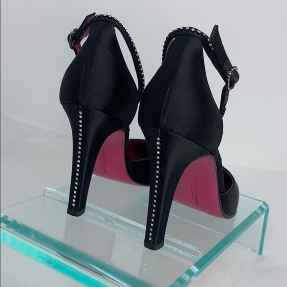 Emanuel Ungaro Sz 7 Black Satin w/Crystals Heels - Picture 6 of 15